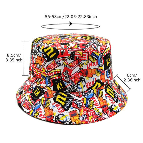 Wholesale Trendy Bucket Hat Hamburger Cola Print Graffiti Style Unisex Sun Hat for Outdoor Activities