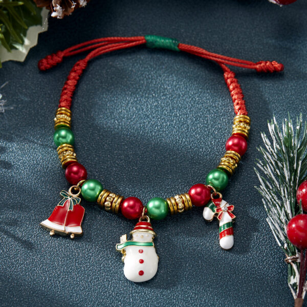 oly-52e8b3382296a3754bb433c45a54e80f Wholesale Christmas Snowman Bell Beaded Bracelet Handmade Adjustable Alloy Holiday Jewelry Accessory