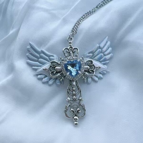 oly-533f7ba416a47a4f5ea7decf11f06494 Wholesale Gothic Angel Cross Pendant Necklace Trendy Layered Chain Jewelry for Women Gift Boutique Resale