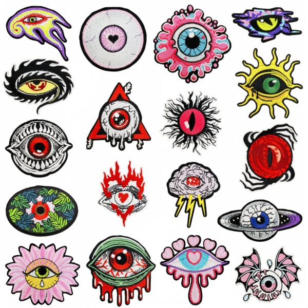 Wholesale Cartoon Devil Eye Embroidered Patches 18pcs Set Decorative Accent for Clothing Resale Gift