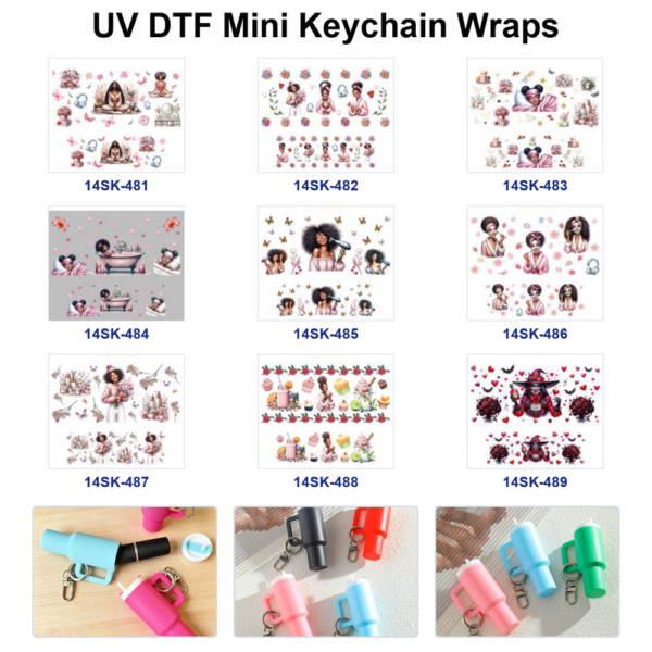 oly-535f36b2d4d9ee8cc24de7744aea65c5 Wholesale 2/4/8pcs Black Girl Art UV DTF Mini Cup Keychain Stickers