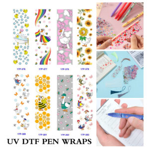 Wholesale 2/8/16pcs Rainbow Sunflower Cartoon Duck Series UV DTF Pen and Bookmark Stickers