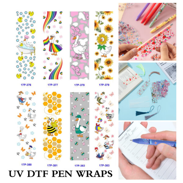 oly-5387950ef59ab57691004abfdf3ecb4b Wholesale 2/8/16pcs Rainbow Sunflower Cartoon Duck Series UV DTF Pen and Bookmark Stickers