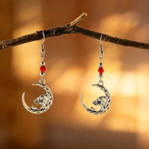 Skull crescent pendant ear hooks - one pair