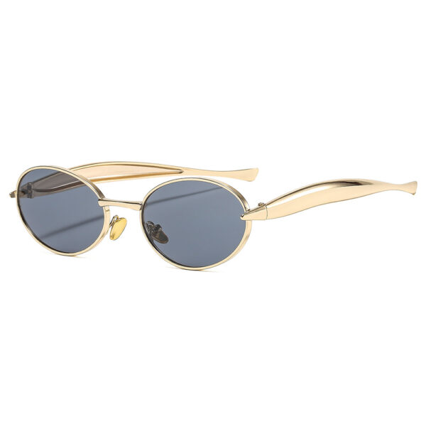 Wholesale Metal Oval Frame Sunglasses Black Grey UV400 Fashion Accessory