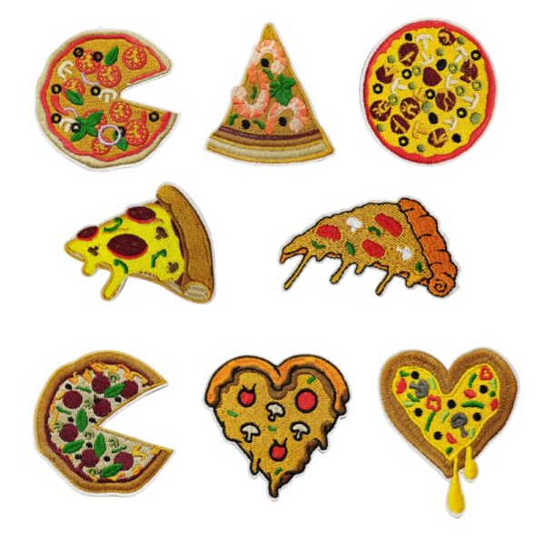 Wholesale Pizza Embroidered Patches Set of 8, Fashion Bag Charm for DIY Crafts