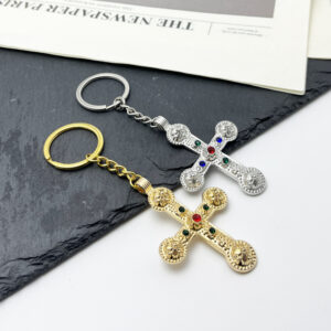 Wholesale Punk Cross Keychain Metal Golden Keyring for Car and Bag Fashion Accessory