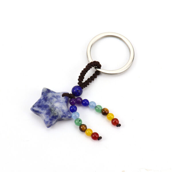 Wholesale Natural Amethyst Crystal Star Keychain Pendant Colorful Gemstone Bag Charm Decorative Accessory