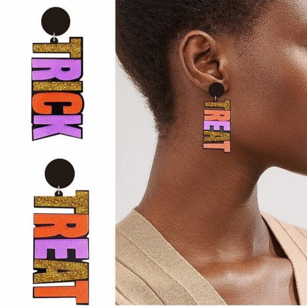 oly-547f2b1320d3f80dc45fe998a8c7e60d Wholesale Halloween Asymmetric Glitter Letter Acrylic Earrings Spooky Pumpkin Ghost Skeleton Fashion Accessory Gift for Boutique Resale