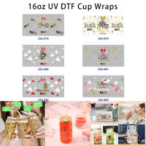 Wholesale 5pcs Cartoon Mouse Characters Fantasy Castle Bow Fireworks Vacation Mixed Print 16oz Cup UV DTF Wraps OLY Exclusive