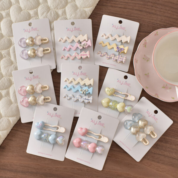 oly-54e48a5f72f20877eb354e78525468c8 Wholesale Spring Floral Metal Hair Clip Set Polka Dot Heart Design Cute Side Clips Everyday Hair Accessory Boutique Resale