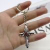Wholesale Vampire Diary Cross Keychain Pendant, Zinc Alloy White Decorative Resale Accessory OLY Exclusive