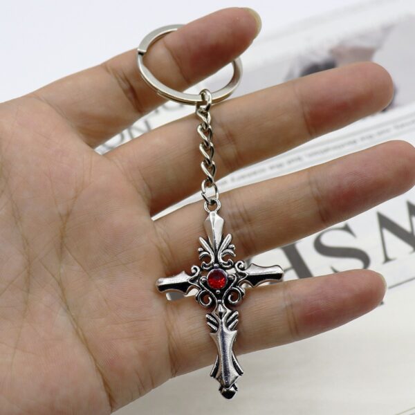 Wholesale Vampire Diary Cross Keychain Pendant, Zinc Alloy White Decorative Resale Accessory OLY Exclusive