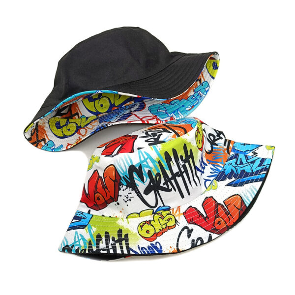 oly-552e6131db944db821aed9d176f58ec2 Wholesale Reversible Graffiti Letter Bucket Hat Sun Protection Unisex Casual