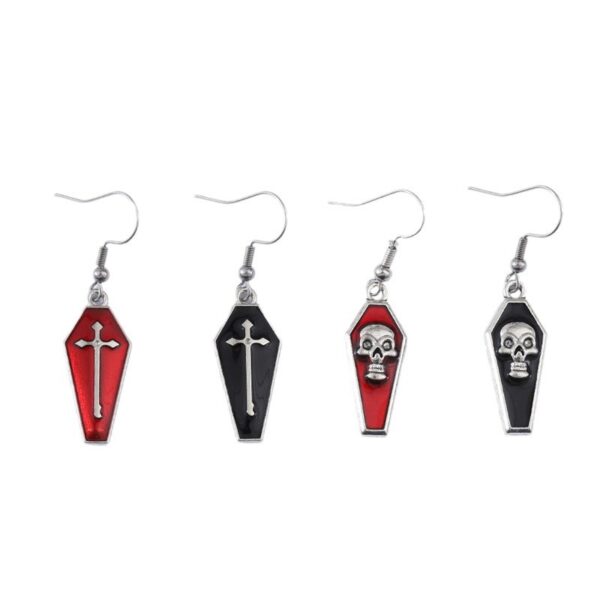 oly-554392ddcb36f7fffb2fd6f0b169fe3b Wholesale Retro Gothic Cross Skull Coffin Earrings Zinc Alloy Electroplating Party Wear Jewelry Accessory