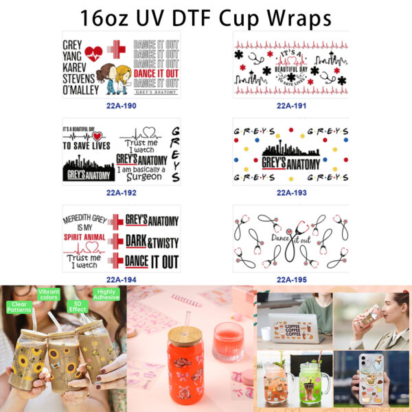 oly-556d4bdf9f1111c598b4236b1560e70d Wholesale 5pcs Medical Staff Cartoon Heart EKG Stethoscope City Skyline Slogan Mixed Print 16oz Cup UV DTF Wraps OLY Exclusive