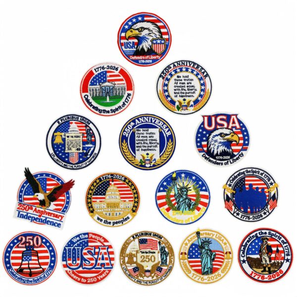 oly-55deccdee8c00edfdd50764f0d10fc02 Wholesale 15-Piece Independence Day Embroidered Iron-On Patches Set, Round Patriotic Decorative Accents for DIY Clothing, Everyday Use