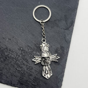 Single sided flame cross keychain