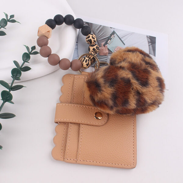 Wholesale Korean Pink Leopard Silicone Heart Card Holder Keychain Boutique Bag Charm