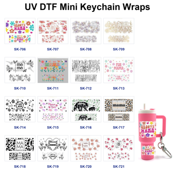 Wholesale 8pcs Maternal Themed Floral Paw Animal Cow Leopard Texture Letter Decor Mini Cup Keychain Sticker