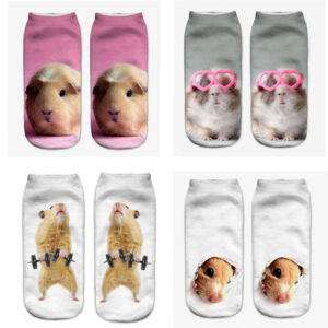 oly-5627dbb45bed292b042b325c334f89b9 Wholesale 3D Hamster Print Short Socks Trendy Animal Design, Antibacterial Polyester Cotton For Women