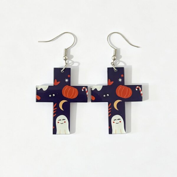 Wholesale Halloween Double Sided Acrylic Earrings Pumpkin Ghost Cross Print Fashion Accessory Party Gift