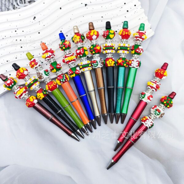oly-566ef8aafc79cd8146f8149196e0338d Wholesale Hand Painted Beaded Christmas Magic Wand Pen with Rotating Tip Multi Color Elk Tree Design Party Favor