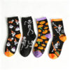 Wholesale Polyester Cotton Moisture Wicking Mid Calf Socks Halloween Cartoon Pumpkin Skeleton Unisex Party Socks