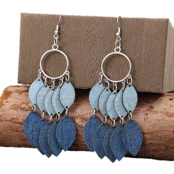 oly-56c23608533977a193021b059e20eaad Wholesale Retro Denim Style Leather Leaf Fringe Earrings - Fashion Accessory for Boutique Resale
