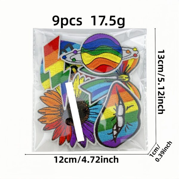 oly-56d5848f1d6bf5c3bb1e71e991b28869 Wholesale Rainbow Embroidered Patch Set - 9 Pieces Decorative Iron-On Patches for DIY Clothing Accessories