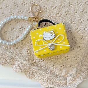 Yellow polka dot cat head earphone bag + bead chain
