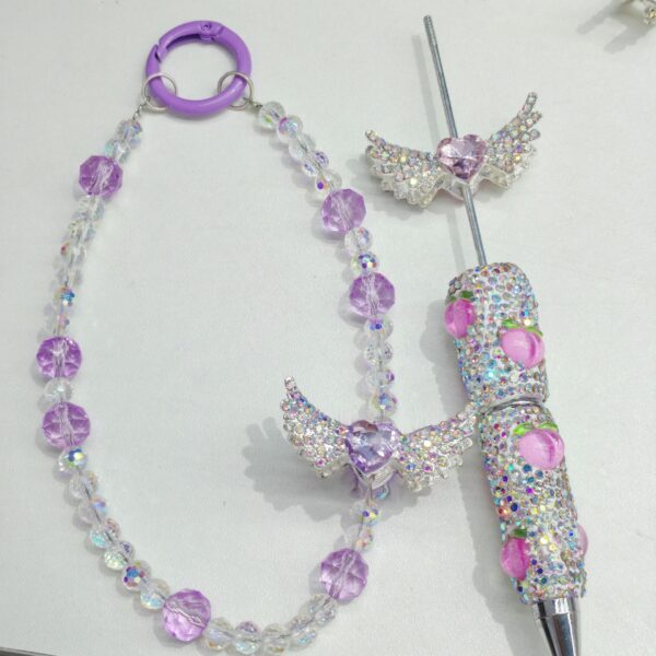 oly-56f85de11d2bbd49bbdf629761ddb3b9 Wholesale Love Wings Gradient Purple Alloy Rhinestone Double Sided Chain DIY Phone Keychain Bag Charm Trendy Party Resale Accessory
