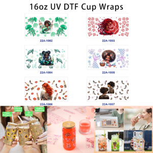 Wholesale 5pcs Fresh Summer Vintage Mermaid Jellyfish Turtle Seashell Diamond Rose Fashion Woman Lipstick High Heel Mixed Decor Prints 16oz Cup UV DTF Wraps