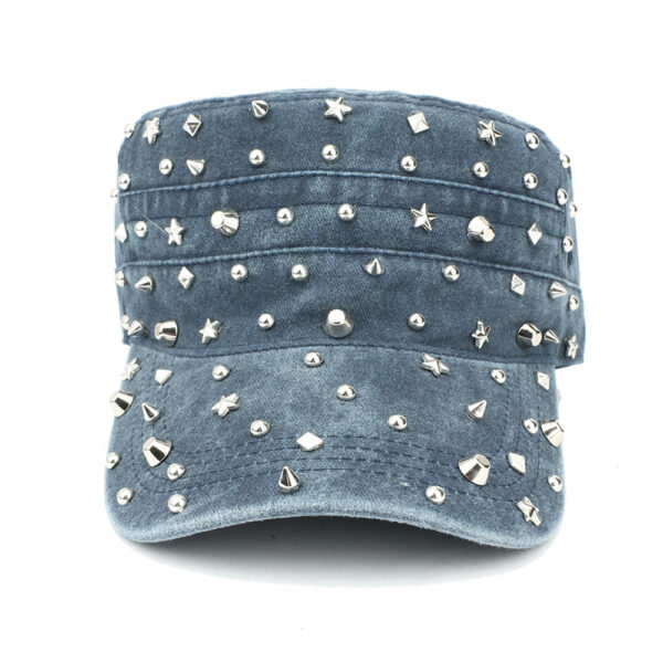 oly-573af9918b3cefbde1b4164ff83e31ea Wholesale Grey Flat Top Hat with Dot Rivets Adjustable Casual Cap for Outdoor Sun Protection