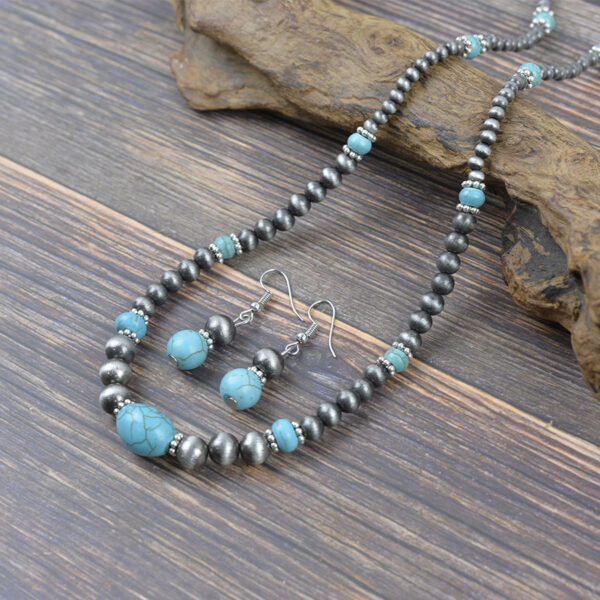 oly-5741e2f216d52a3d2dc621ed5aa56e87 Wholesale Bohemian Turquoise Necklace Earring Set Zinc Alloy Antique Silver Jewelry Accessory