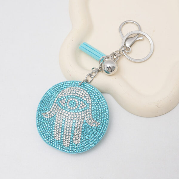 Wholesale Blue Rhinestone Palm Keychain European Style Tassel Decorative Key Ring for Wedding Favors Boutique Resale