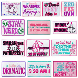 oly-5744d7a7e9957badff3125eb04647bf0 Wholesale Polyester Iron-On Patches with Pink English Letters Gold Plaid - Fashion Craft Supply for Coats