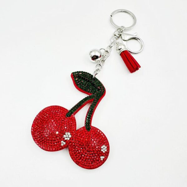 Wholesale Cherry Velvet Keychain with Rhinestone Detail Korean Velvet Fashion Gift for Wedding