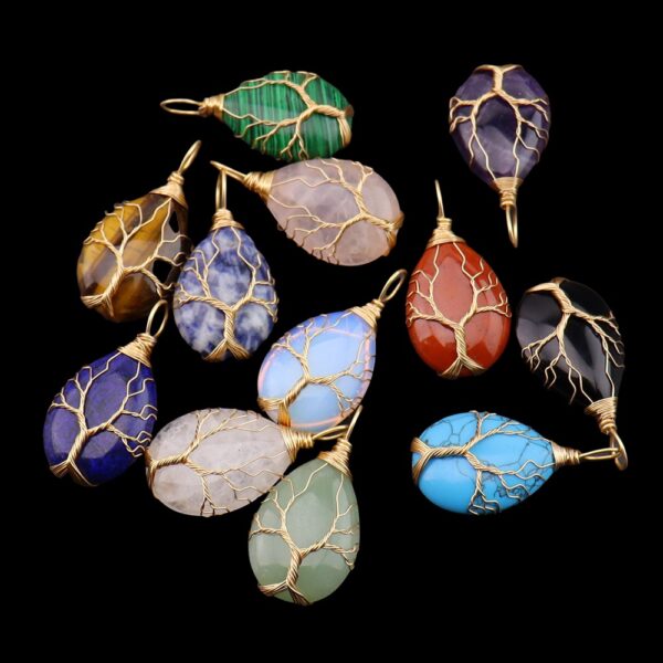 Wholesale Quartz Teardrop Tree of Life Pendant Necklace Fashion Jewelry Accessory