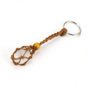 Brown rope white crystal key chain