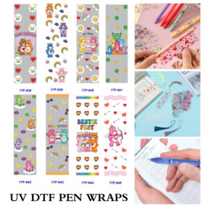 Wholesale 2/8/16pcs Rainbow Heart Bear Cute Cartoon Series UV DTF Pen and Bookmark Stickers