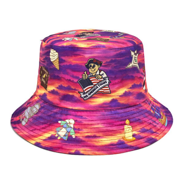 Wholesale Stylish Cartoon Print Bucket Hat Tie Dye Sun Protection Fashion Accessory for Resale