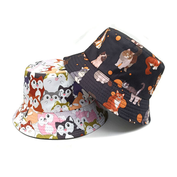 Wholesale Cute Cartoon Kitten Pattern Reversible Fisherman Hat for Everyday Sun Protection