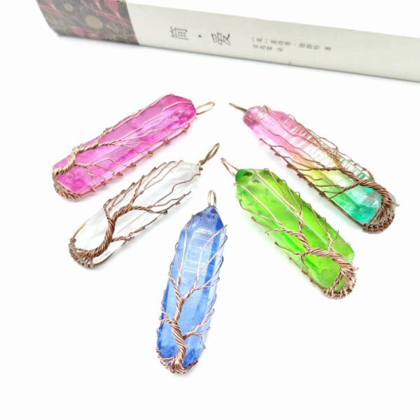 oly-58f07be0c03009c44425d372c30620b5 Wholesale Handmade Wire-Wrapped Crystal Tree of Life Necklace Colorful Crystal Stone Pendant Jewelry Gift