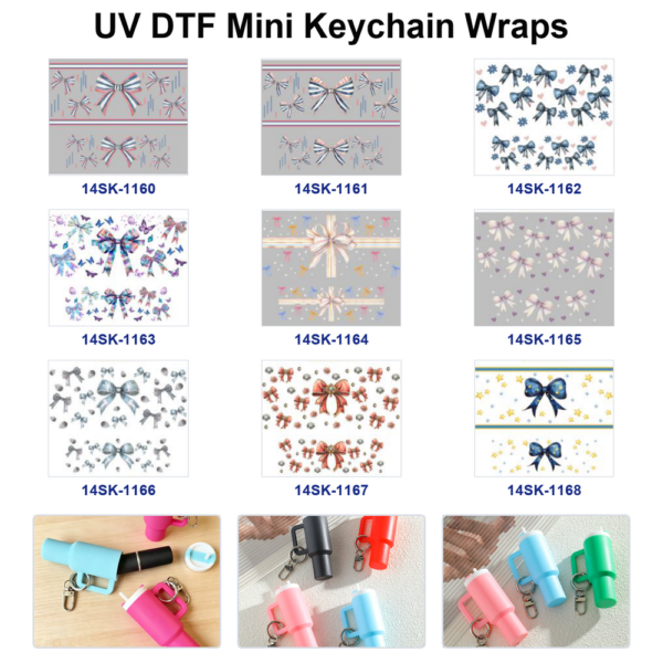 Wholesale 2/4/8pcs Multi Color Stripe Glitter Bow Ribbon Print Mini Cup Keychain Sticker
