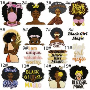 Black girl cloth patch set 15 pieces