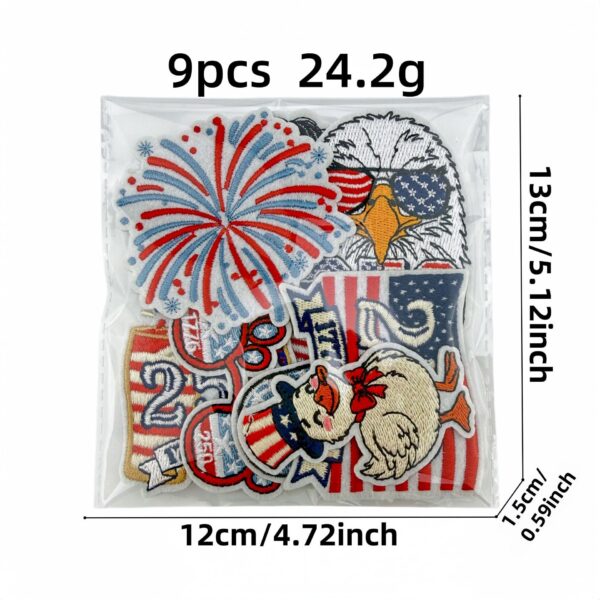 oly-592e40ed27806d651d90aa25555b8e10 Wholesale American Flag Embroidered Patches 9pc Set for Independence Day Decorative Accent on Clothes & Bags