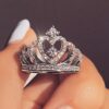 Wholesale Crown Design Silver Alloy Ring with Zircon - Boutique Jewelry Accessory