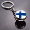 Wholesale Nordic Flag Metal Glass Ball Keychain Finland Sweden Norway Denmark Iceland Souvenir Keyring Car Key Accessory