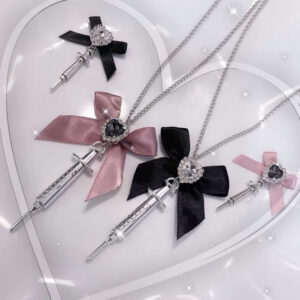 oly-595c1d7c777f7162d4cf07d41575482c Wholesale Lolita Gothic Bow Rhinestone Syringe Necklace Fashion Accessory for Punk Gothic Costume Party Gift Boutique Resale
